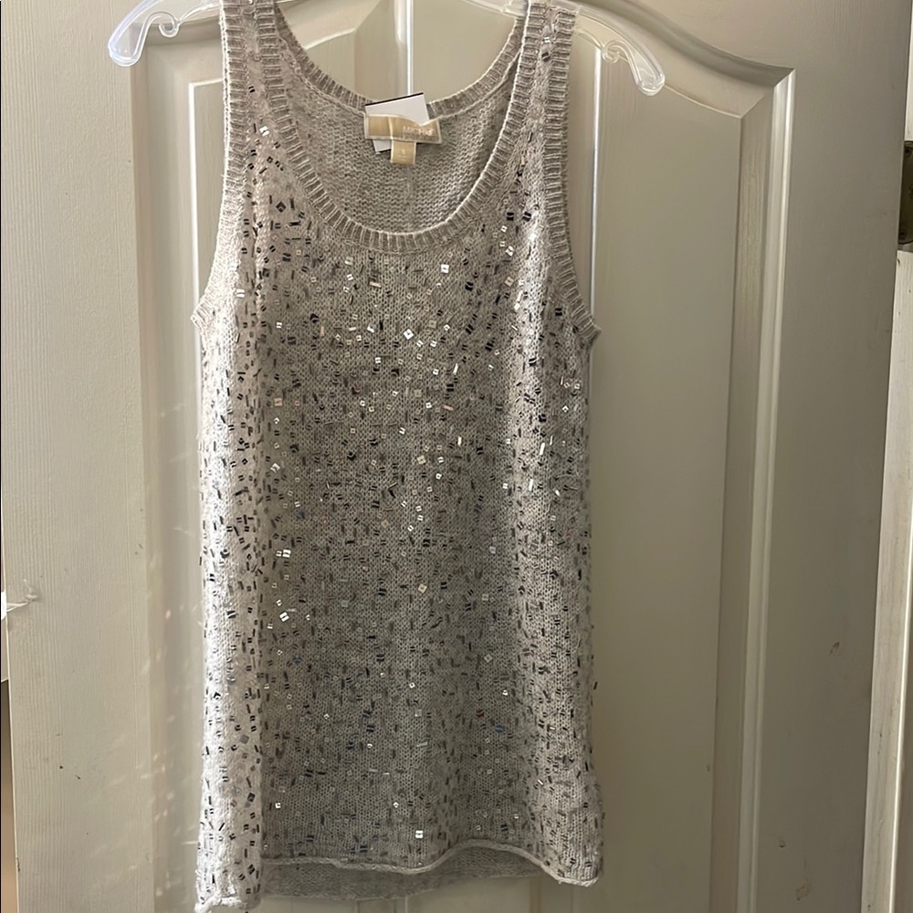 Michael Kors Silver Sequin Sleeveless Tank Top